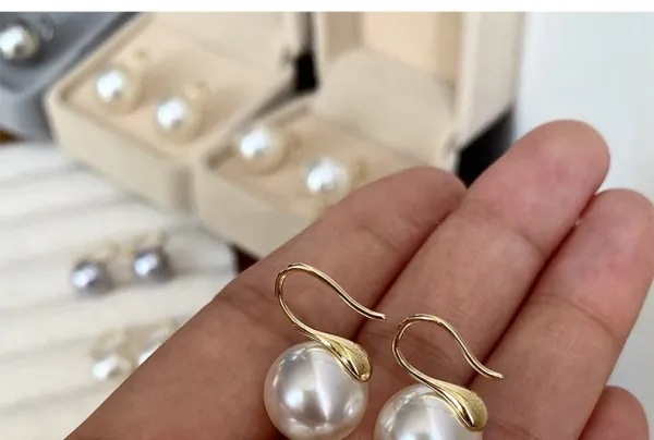 Design Pearl Drop Earrings Gray 10mm Jewelry - 6