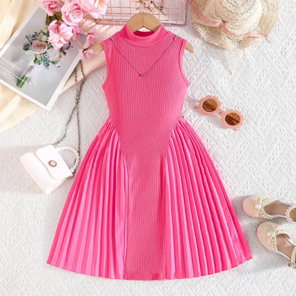 Design Pleated Ribbed Knit Dress Pink - 4