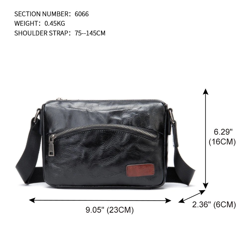 Leather Crossbody Bag Black Vintage Style