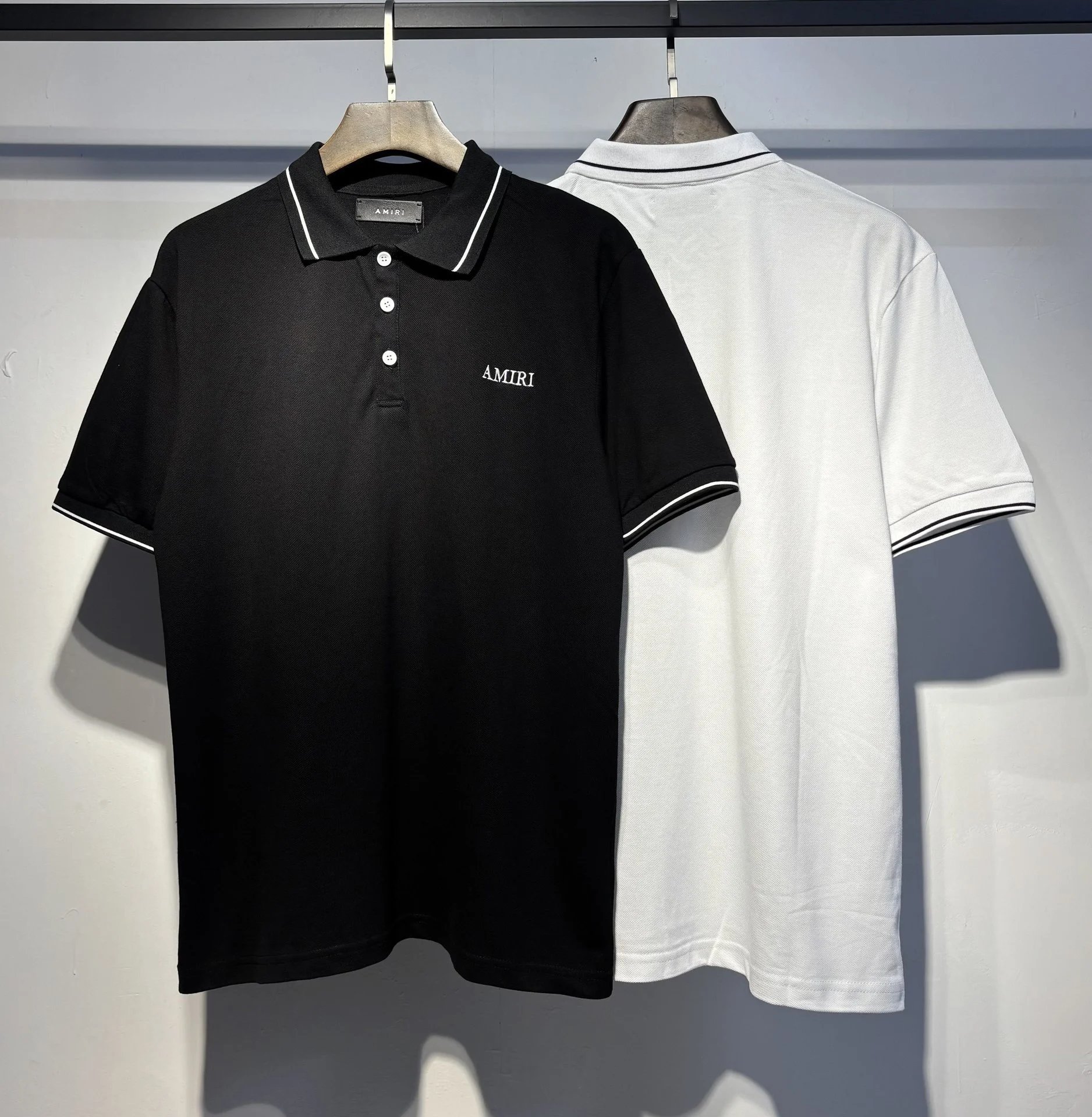 Design Logo Embroidered Black Polo with White Trim Polo Shirt - 6