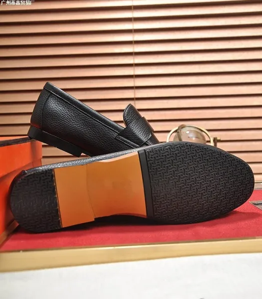 Design Pebbled Leather Penny Loafers Black Casual Shoes - 16