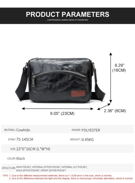 Design Vintage-Style Distressed Leather Crossbody Bag Black - 3