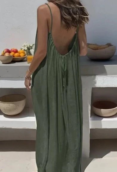 Design Backless Tie-Waist Mint Green Maxi Dress - 23