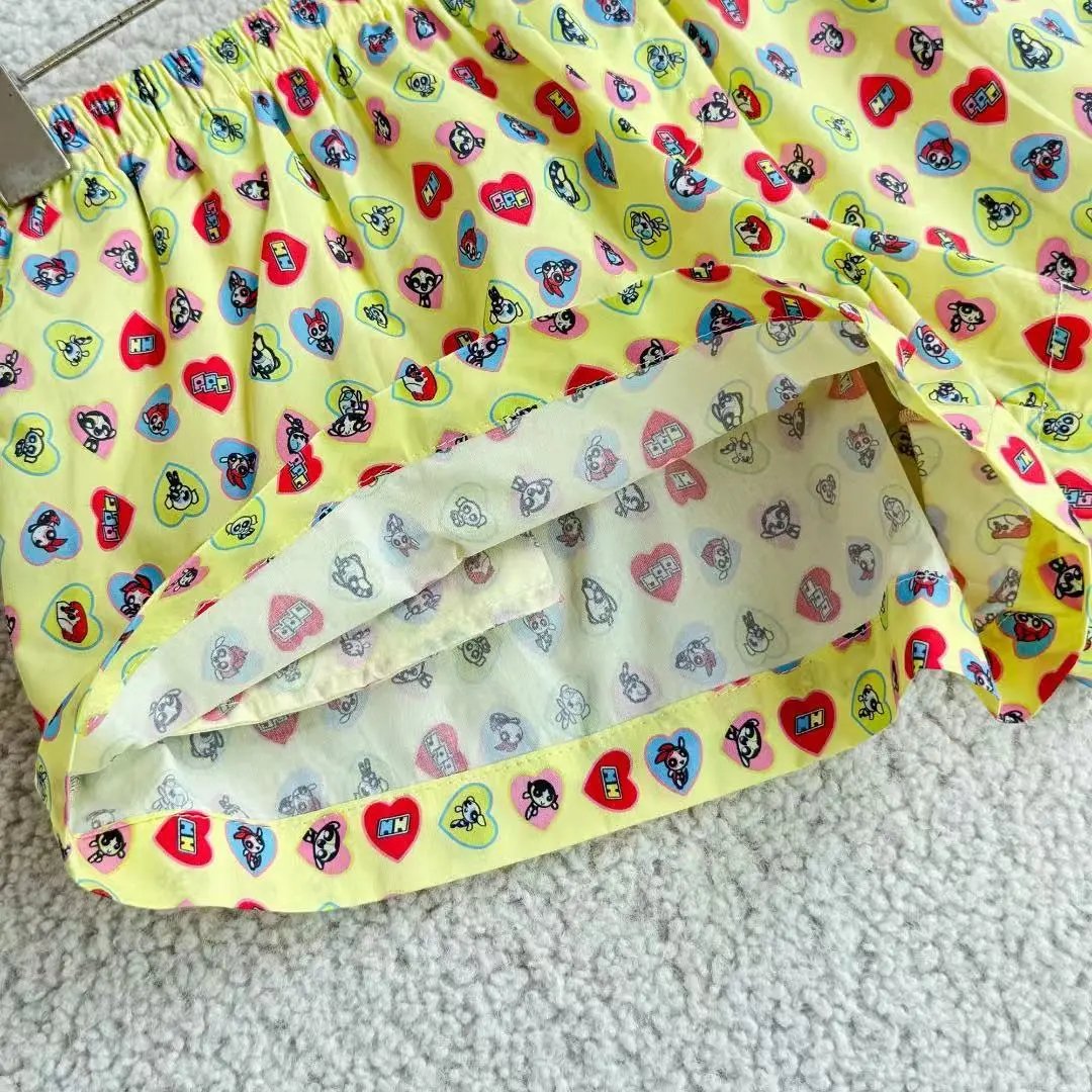 Design Heart Print Wide-Leg Pants Yellow - 12