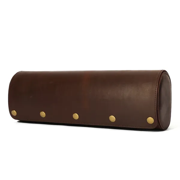 Design Leather Cylinder Roll-Up Case Brown Clutches - 1
