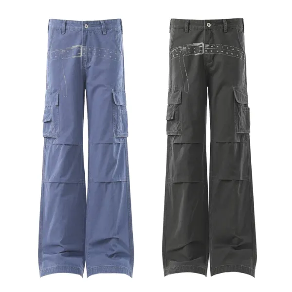 Design Cargo Pants Light Blue Wide-Leg - 4
