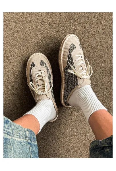 Design Espadrille Mule Sneaker Beige Casual Shoes - 24