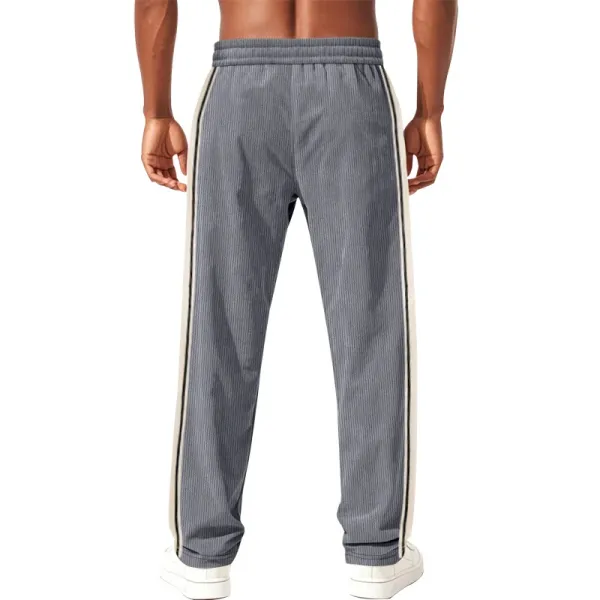 Design Corduroy Track Pants Black with White Stripes Sweatpants - 41