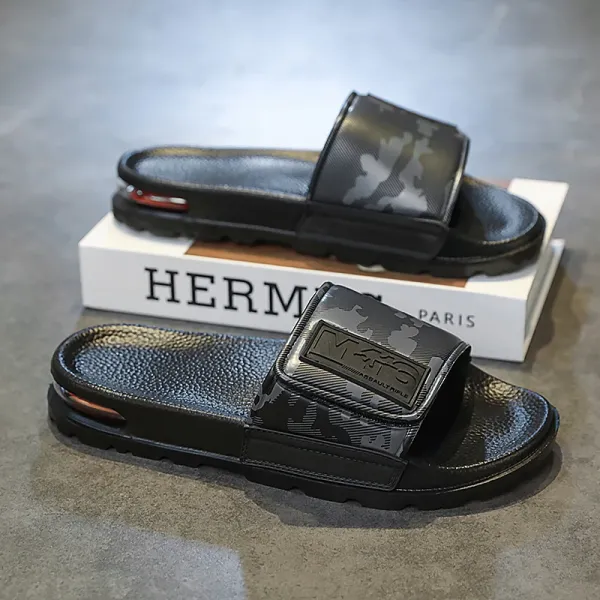 Design Camo Strap Slide Sandals Black Slippers - 1