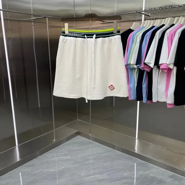 Casablanca Ribbed Cropped Hoodie and Shorts Set White with Neon Green and Dark Green Trim - 7