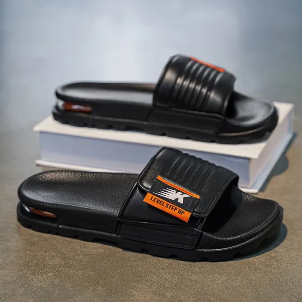 Design Slide Sandals Black with Orange Accents Slippers - 1