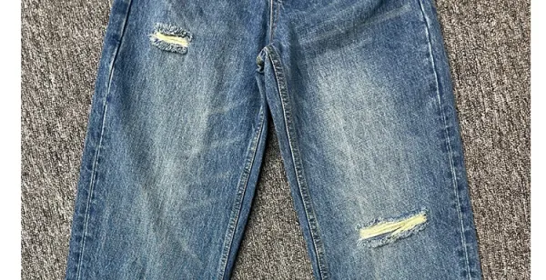 Design High-Waisted Distressed Button-Fly Jeans Blue - 20