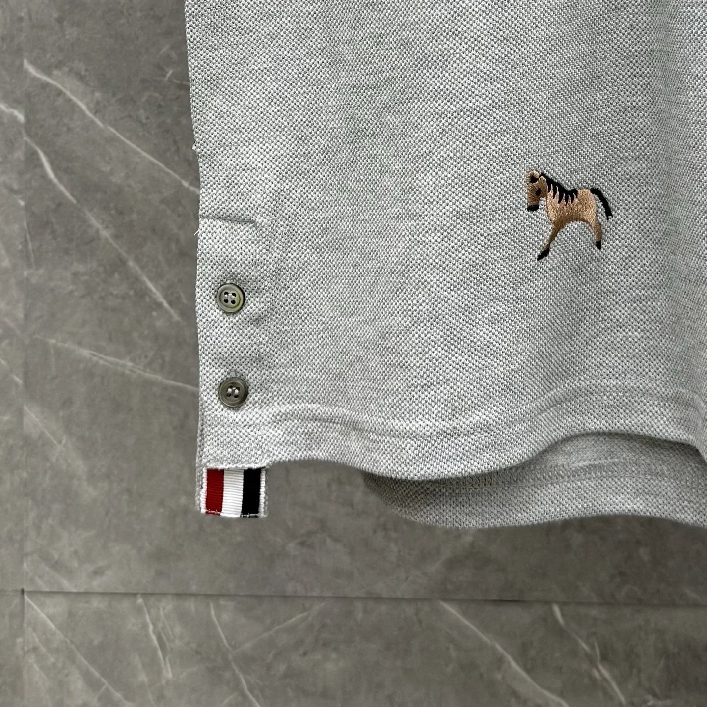Thom Browne Horse-Embroidered Gray Piqué Polo Polo Shirt - 27