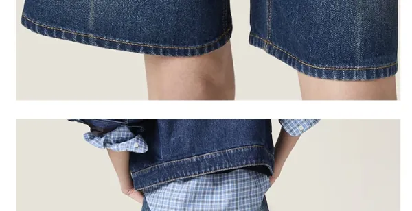 Design High-Waisted Wide-Leg Denim Shorts Navy - 27