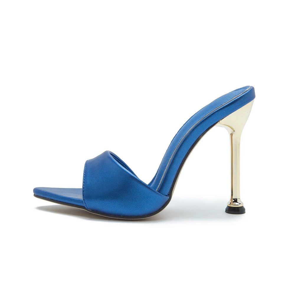 Design Metallic Blue Open-Toe Mule Heels - 32