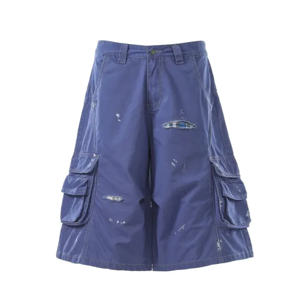 Design Distressed Cargo Shorts Black - 12