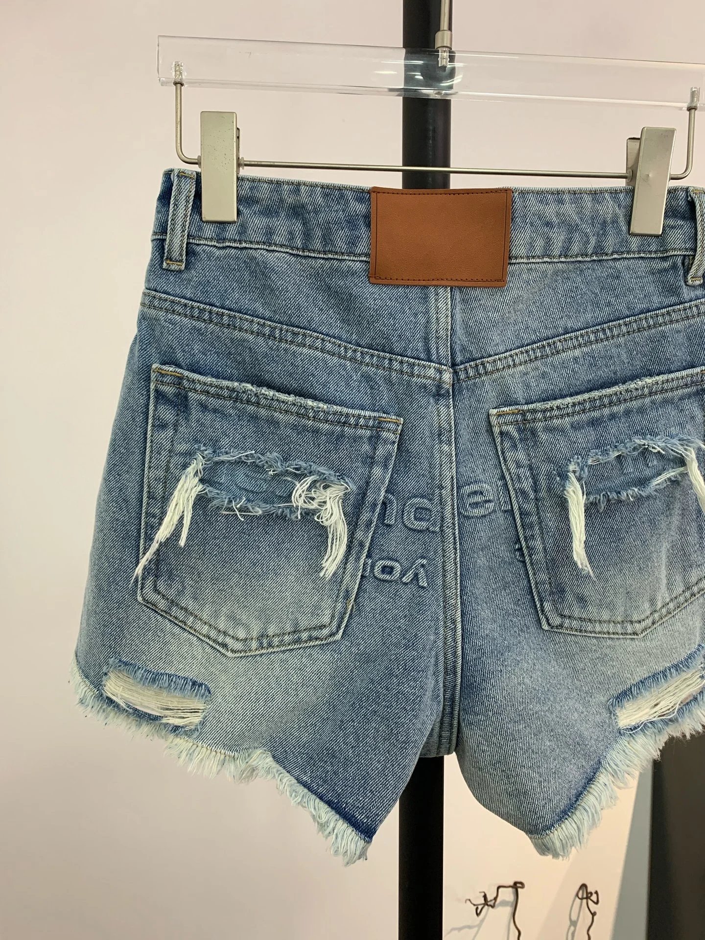 Denim Tears Distressed Embroidered Logo Denim Shorts Light Wash - 10
