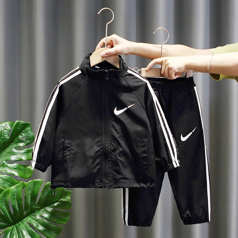 Nike Windbreaker and Track Pants Set Black White Kids Tracksuit