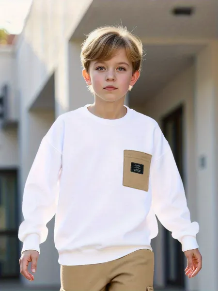 Design Oversized Pocket Sweatshirt and Cargo Pants Set in White and Army Green Casual Set - 22