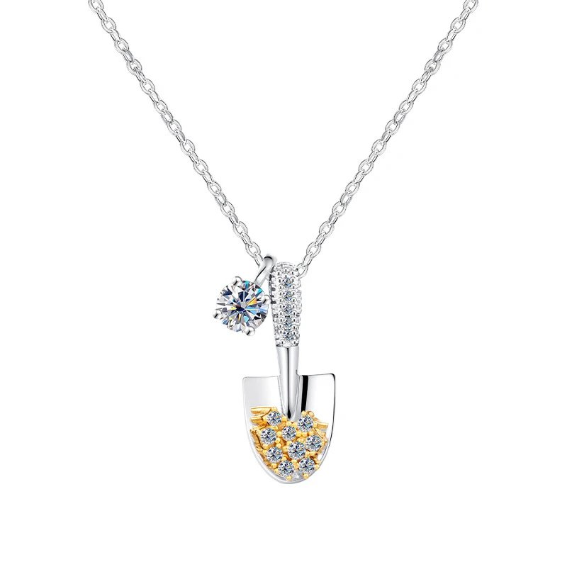 Shiny Shovel Pendant Necklace Silver Gold Crystal Charm