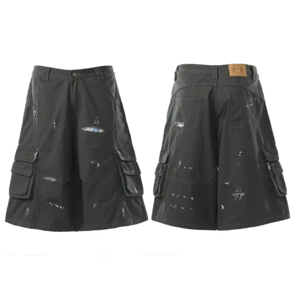 Design Distressed Cargo Shorts Black - 6