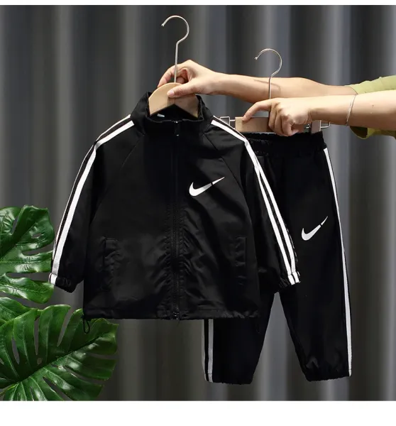 Nike Windbreaker and Track Pants Set Black White Kids Tracksuit - 5