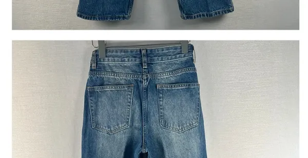Design Wide-Leg Patchwork Denim Jeans Blue - 9