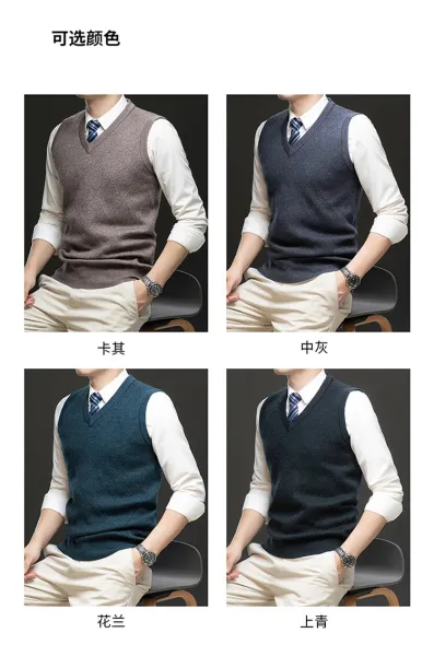 Design V-Neck Knit Vest Navy Blue Vest Top - 10