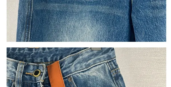 Design Wide-Leg Patchwork Denim Jeans Blue - 13