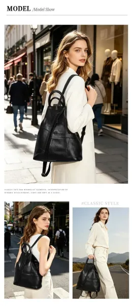 Design Leather Drawstring Backpack Black - 7
