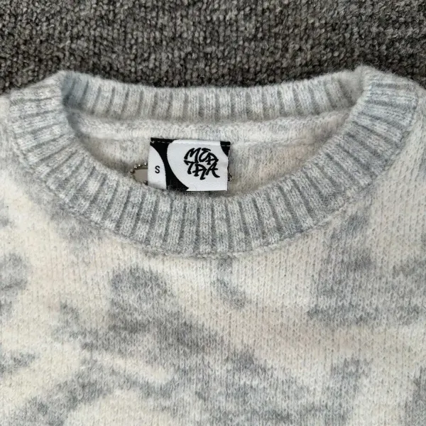 Design Abstract Print Crewneck Sweater Gray - 7