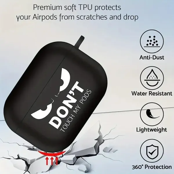 Design 'Don't Touch My Pods' Black Silicone AirPods Case with Carabiner Electronics - 2