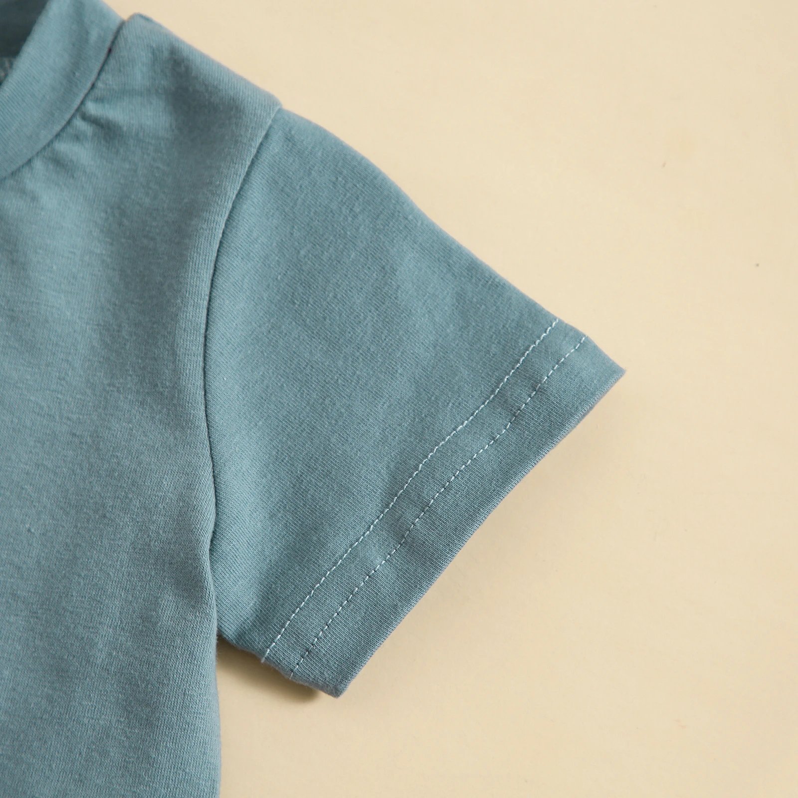 Design Solid Sage Green Baby Set: Short-Sleeve T-Shirt + Drawstring Shorts - 15