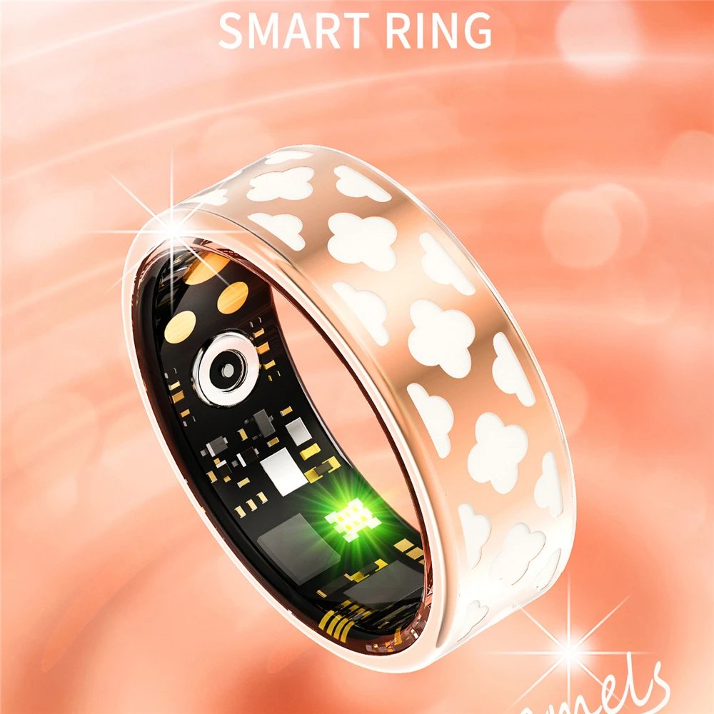 Smart Ring Rose Gold White Cloud Pattern Tech Wearable