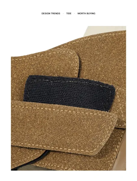 Design Two-Strap Slide Sandals Beige and Black Slippers - 7