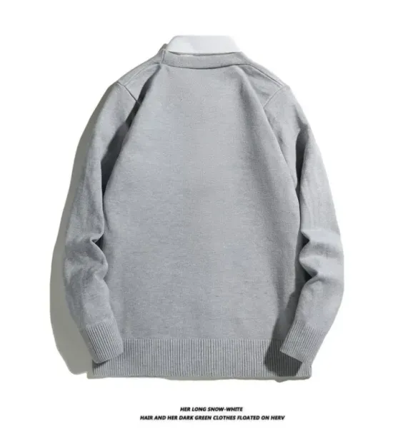 Design V-Neck Button-Up Cardigan Gray Sweater Outerwear.cardigan - 4