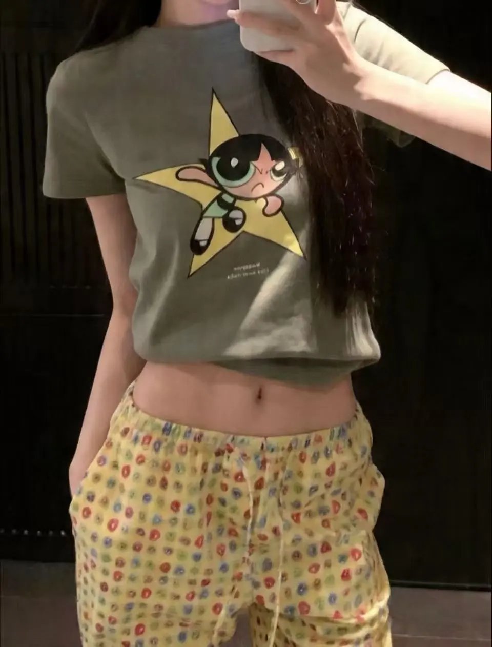Design Heart Print Wide-Leg Pants Yellow - 35