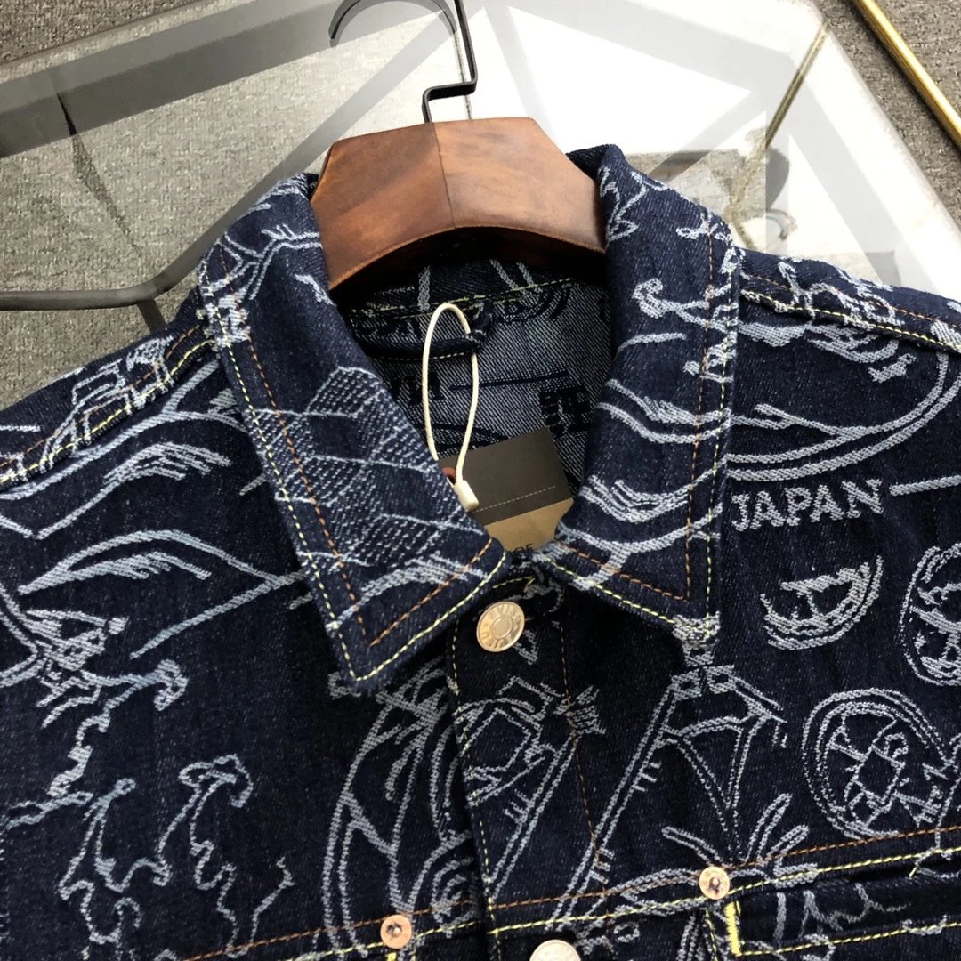 Evisu x Louis Vuitton Denim Jacket Navy Blue with Japanese Motif Print - 6