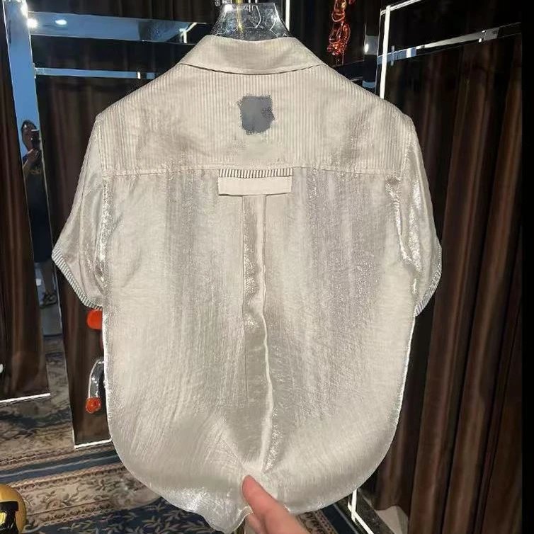 Silk Blend Short Sleeve Shirt Off White Relaxed Fit