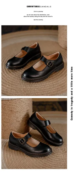 Design Mary Jane Shoes Brown Leather with Buckle Strap - 20