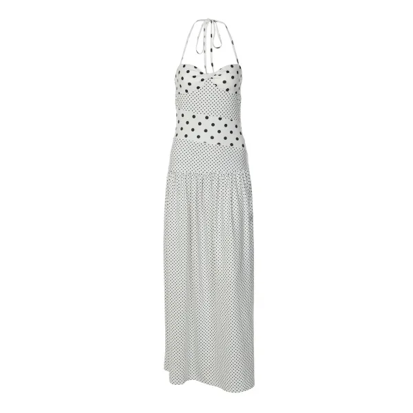 Design Polka Dot Wrap Maxi Dress Beige - 36