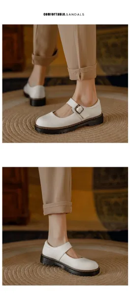 Design Mary Jane Shoes Brown Leather with Buckle Strap - 24