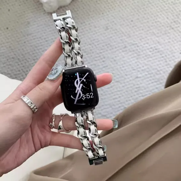Saint Laurent YSL Logo Smartwatch with White and Silver Chain Strap Smartwatches - 1