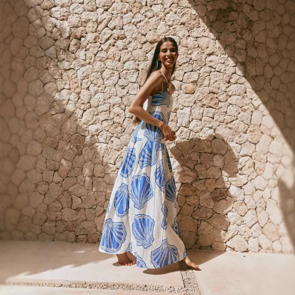 Jacquemus La Robe Coquillage Blue and White Shell-Print Maxi Dress - 6
