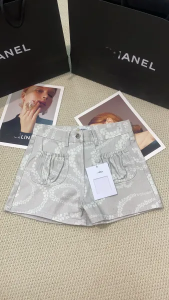 Chanel Printed Denim Shorts in Beige, Blue, and Pink - 8