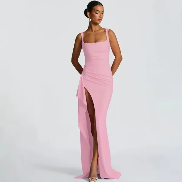 Design White Ruched High-Slit Maxi Dress - 17