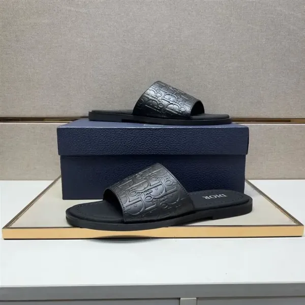 Dior Oblique Logo Slide Sandals Black Slippers - 28
