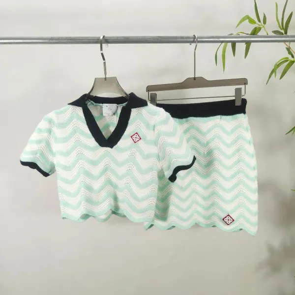 Design Chevron Knit Polo Set Mint Green and White - 1