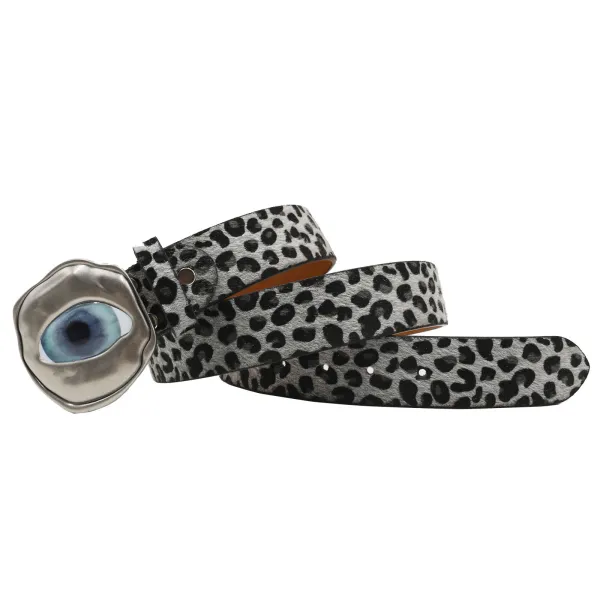 Design Leopard Print Suede Belt with Eye Buckle Accessory - 8