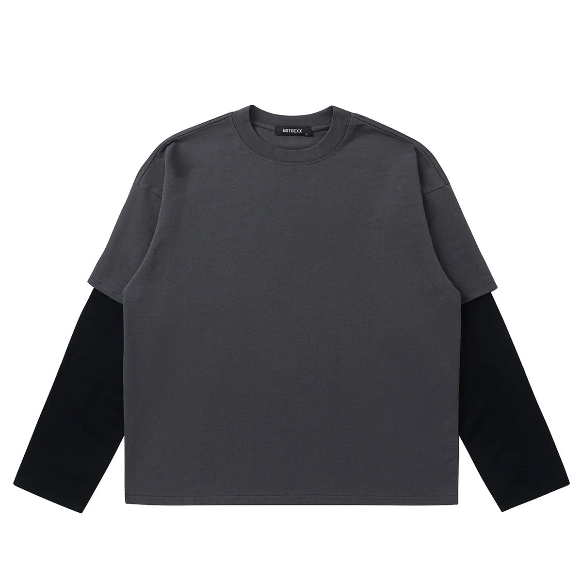 NOTDEXX 300G Boxy Fit White Black Sleeve Layered T-Shirt